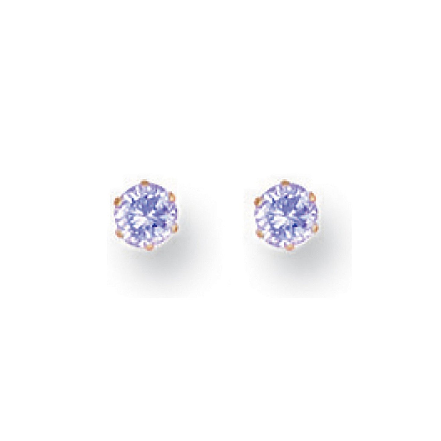 Yellow Gold 3mm Claw Set Lavander Cubic Zirconia Studs