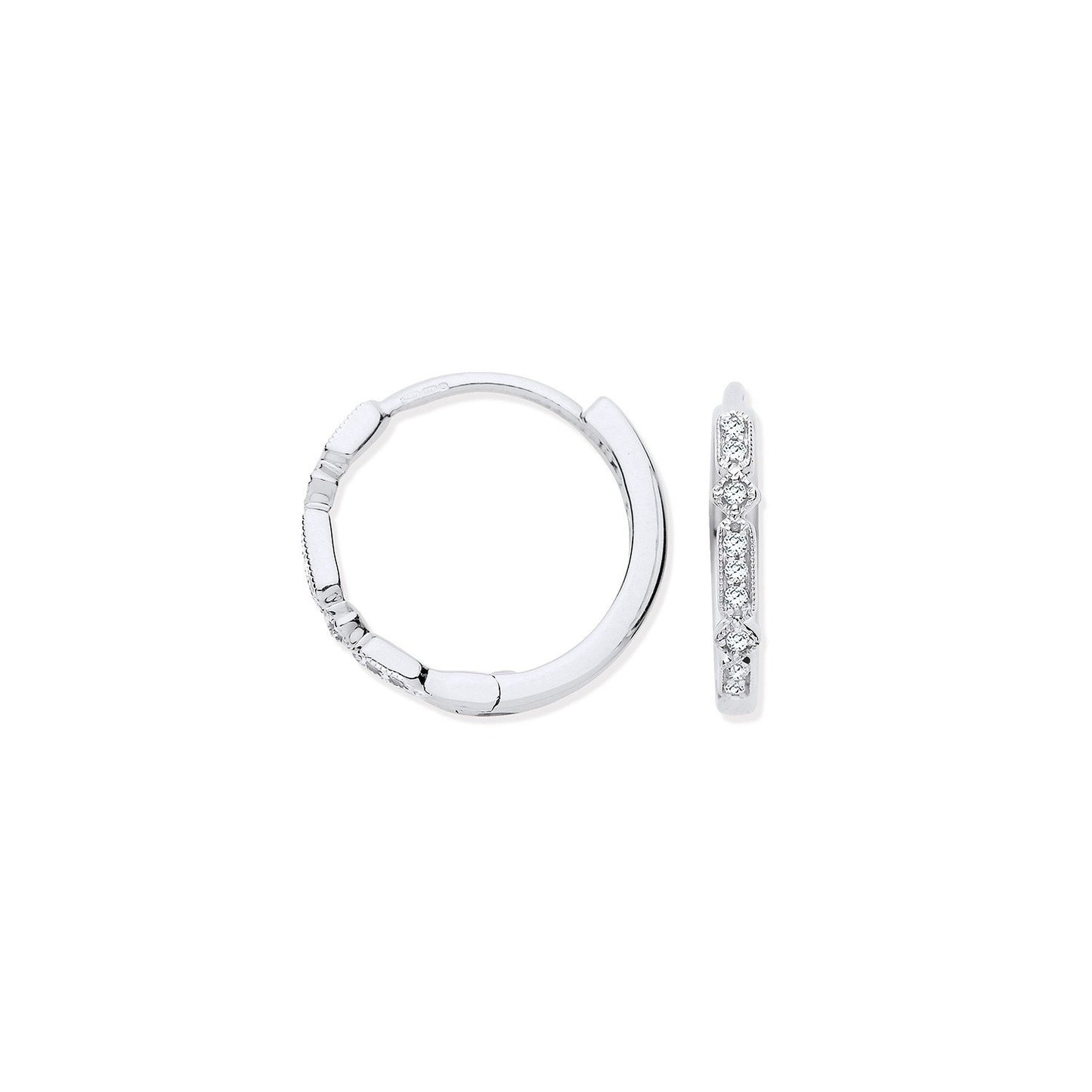 9ct White Gold Round 0.08ctw Diamond Hoops