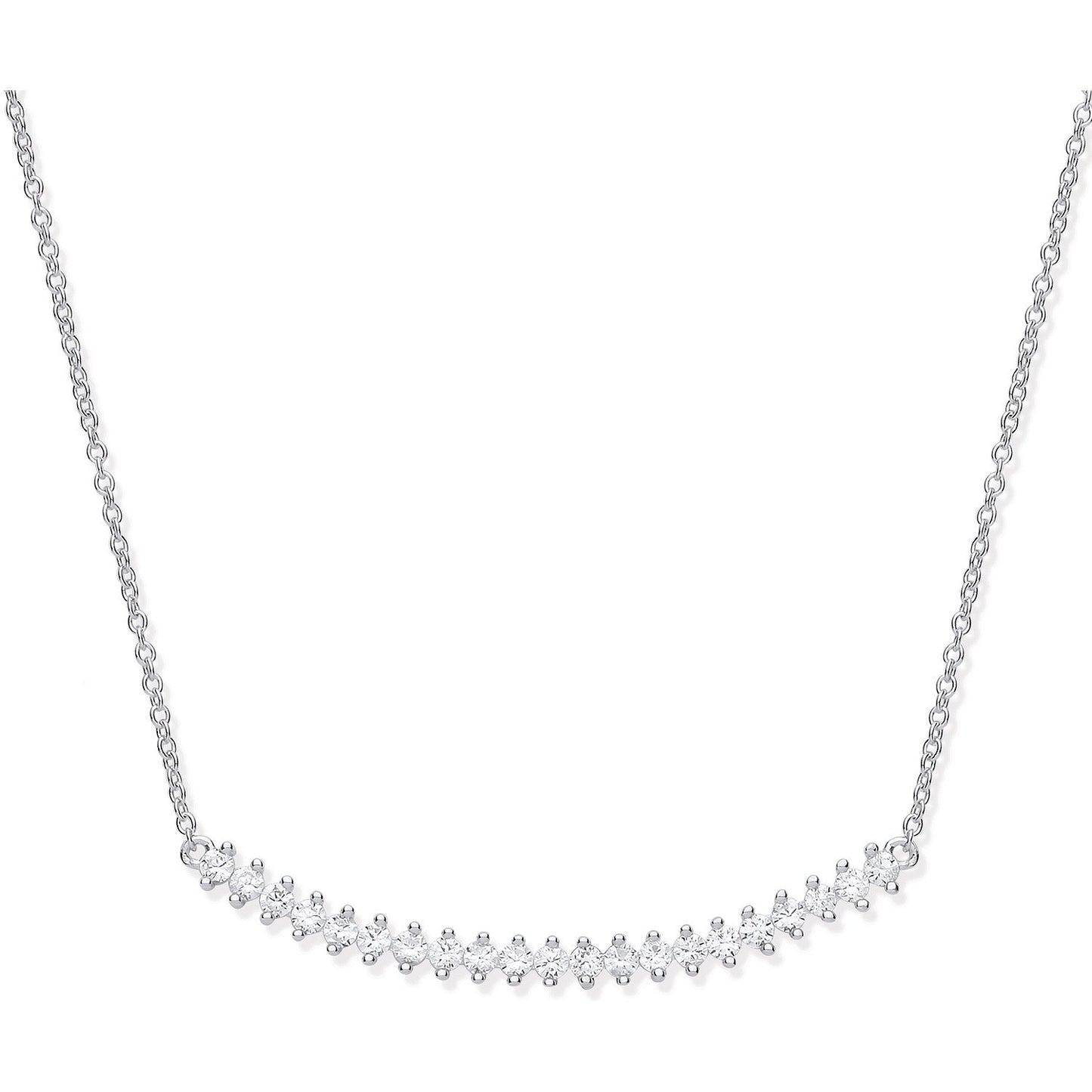 Silver Chic Curved Bar Cubic Zirconia 17" Necklace