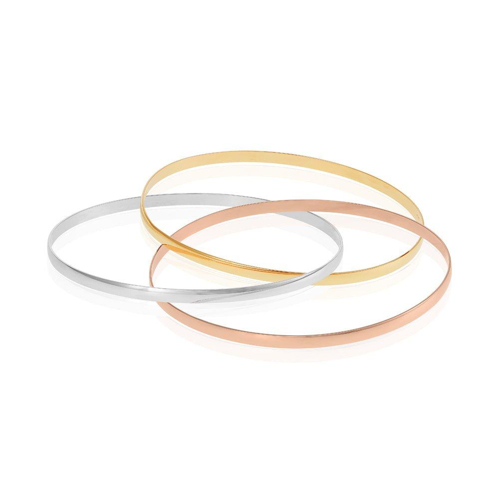 Yellow, White & Rose Gold 3mm Russian Wedding Bangle