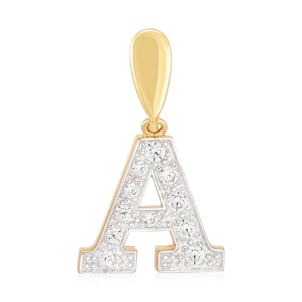Yellow Gold Large Cubic Zirconia Initial Pendants