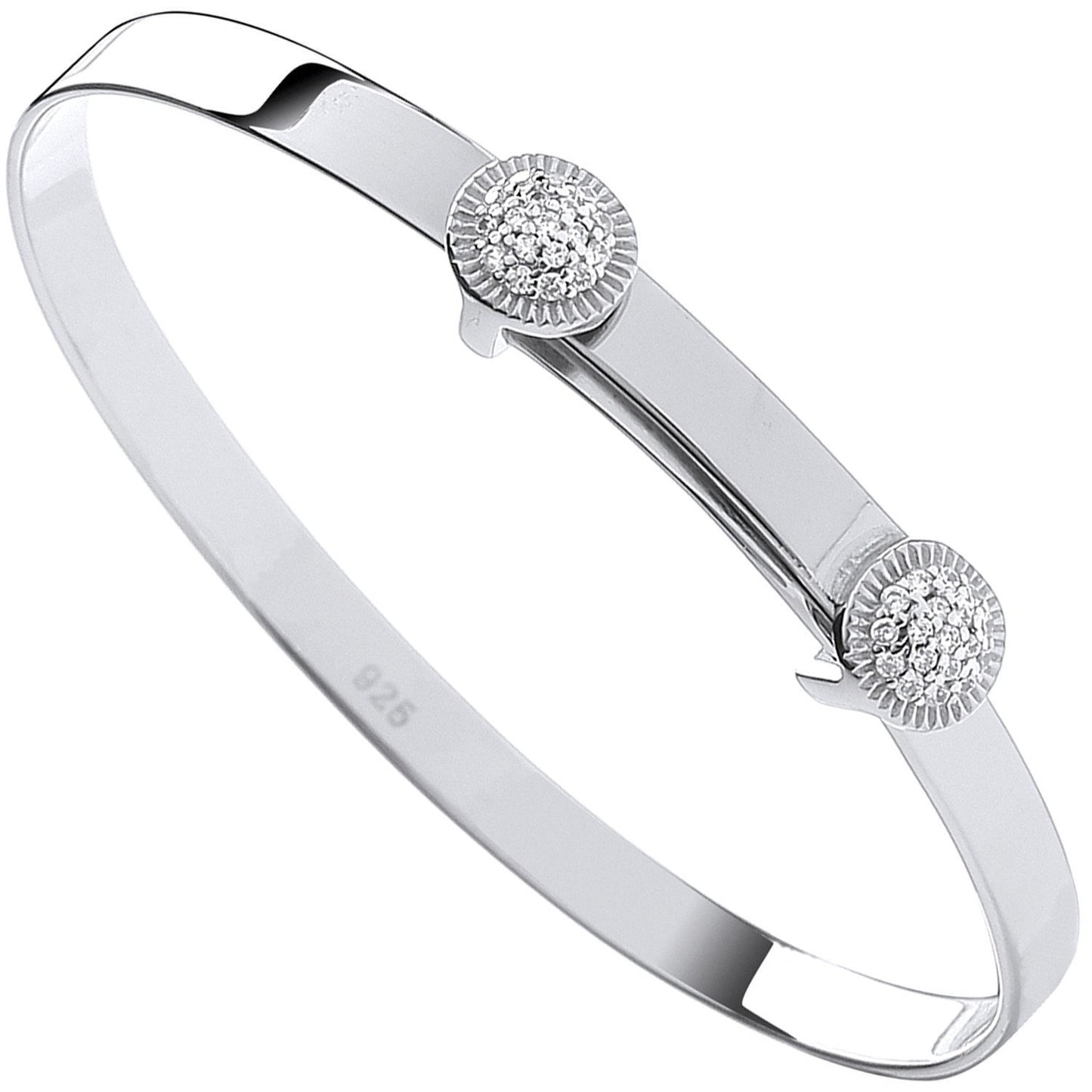 Silver Expandable Cubic Zirconia Round Studs Baby Bangle