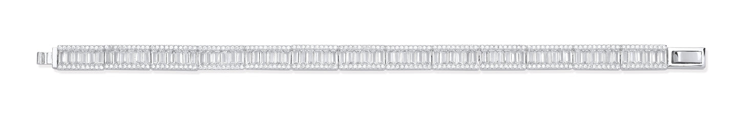 Silver Baguette & Round Cubic Zirconias Ladies Bracelet