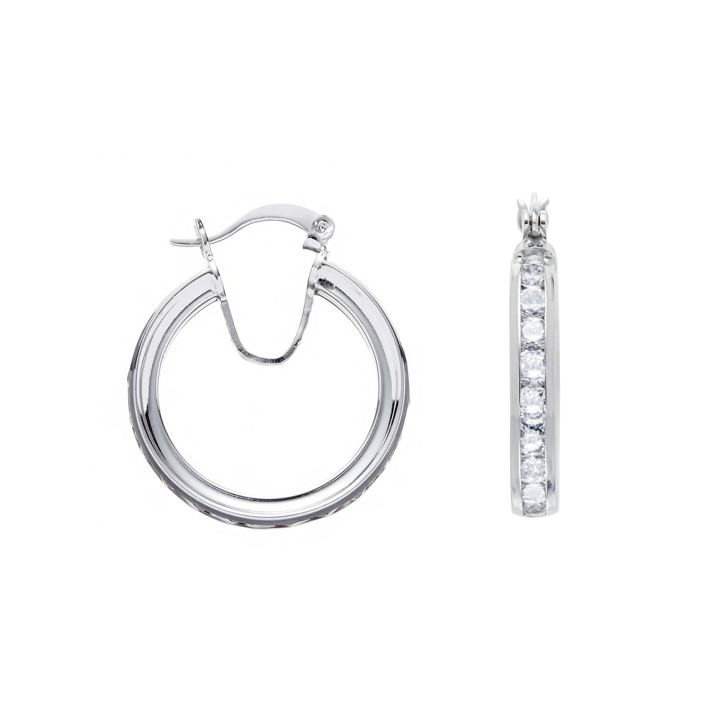 Silver Channel Set Cubic Zirconia Hoop Earrings