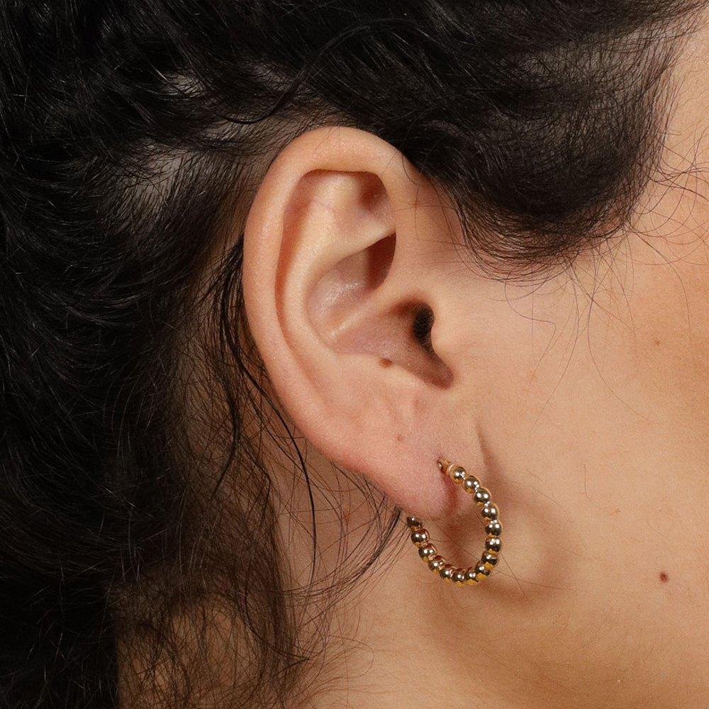 Yellow Gold Fancy Beaded 21mm Hoop Earrings