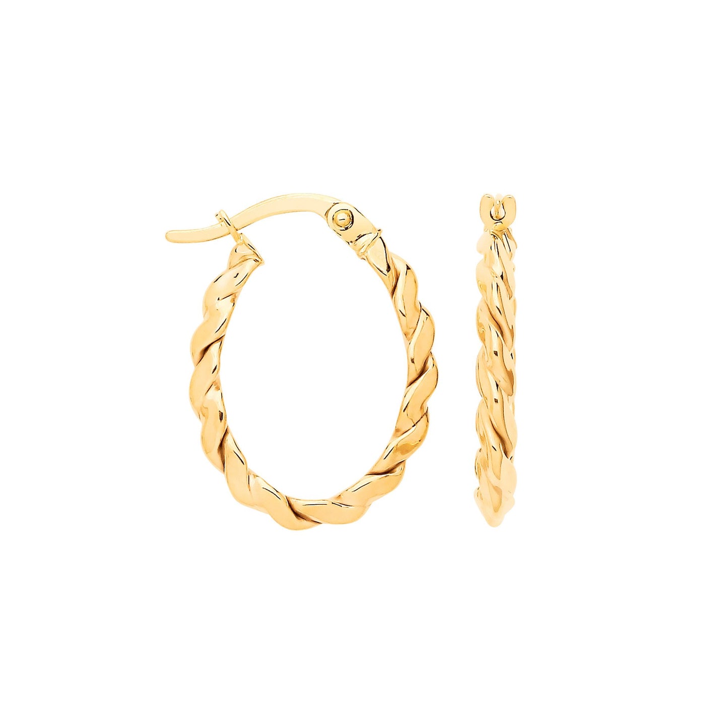 Yellow Gold Twisted Oval Hoop Earrings - 1.2g