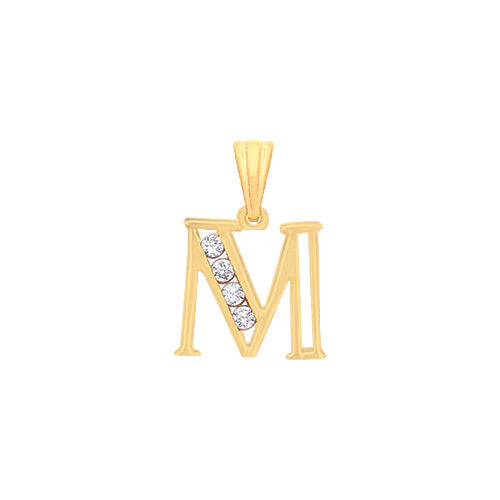 Yellow Gold Channel Set Cubic Zirconia Initial Pendants