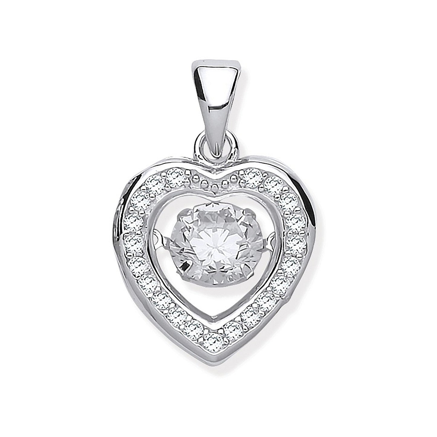 Silver Cubic Zirconia Heart Pendant with Hanging Shimering Cubic Zirconia
