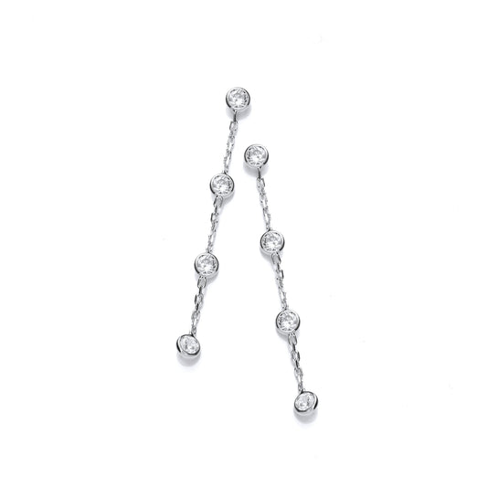 Silver Rubover 8 Cubic Zirconias Silver Drop Earrings