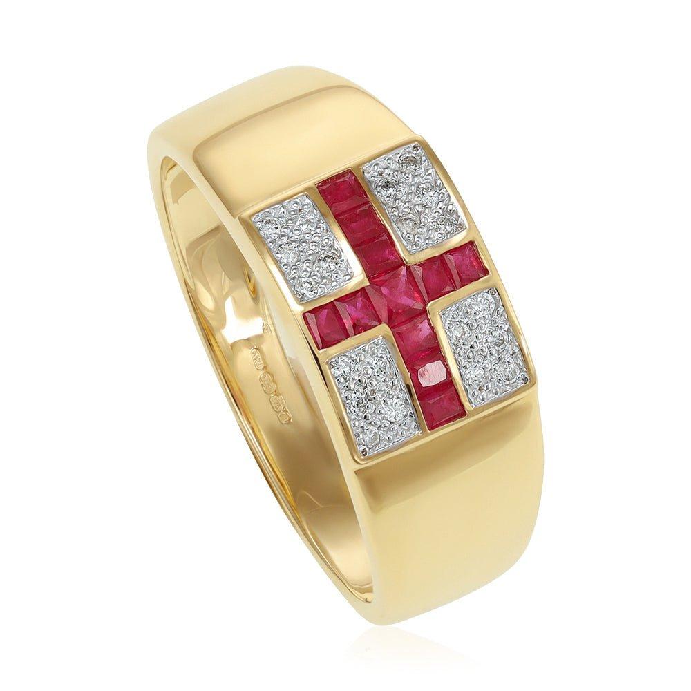 9ct Yellow Gold 0.10ct Diamond & 0.70ct Ruby Saint George Ring