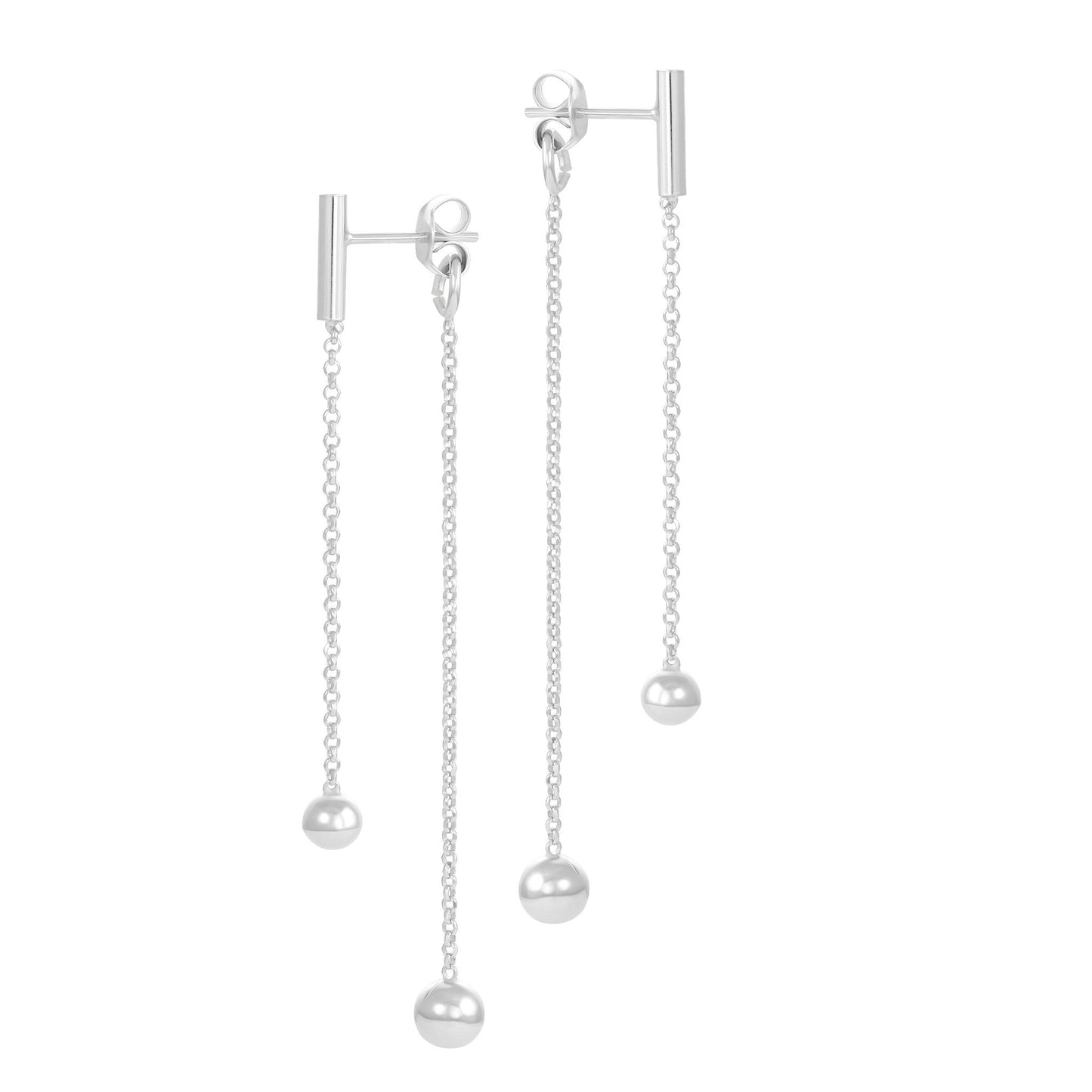 Silver Two Strand Ball Drop Earrings