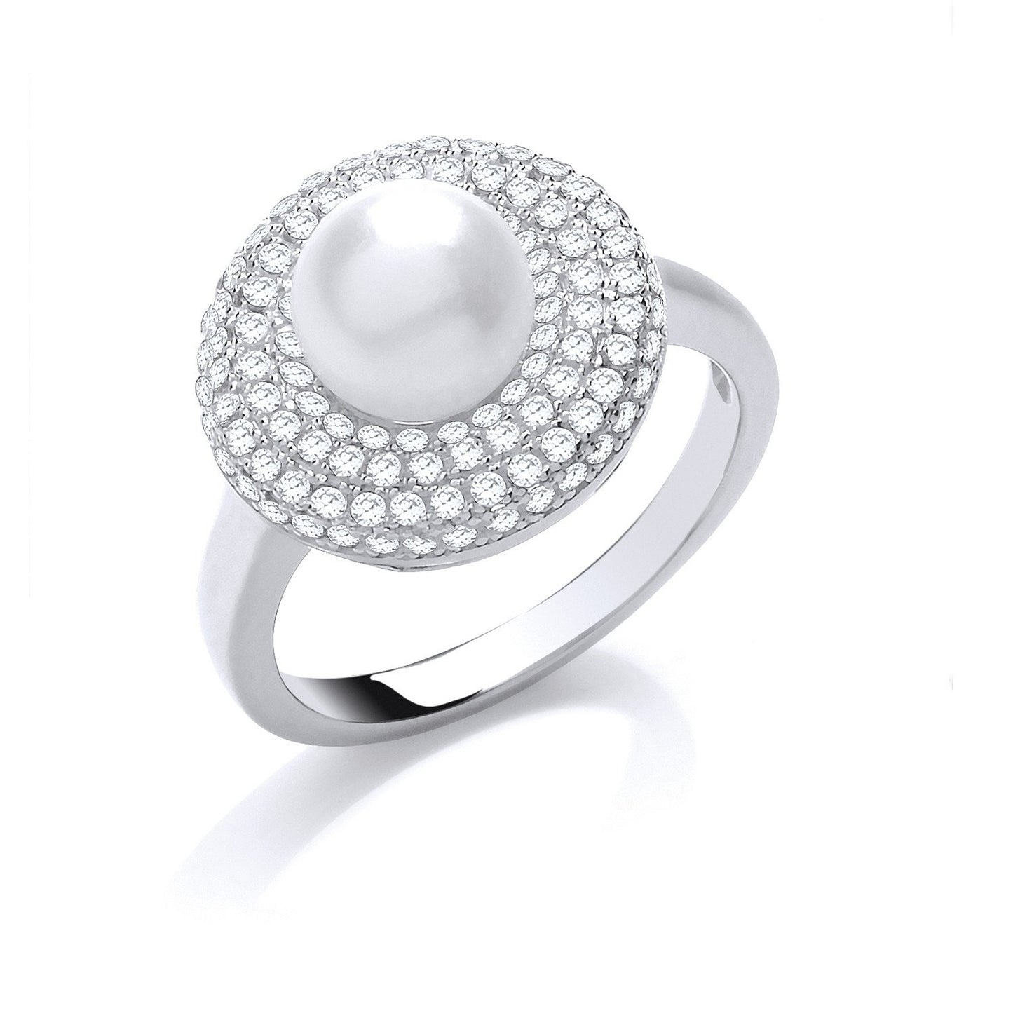 Silver Cubic Zirconia & Simulated Pearl Ring
