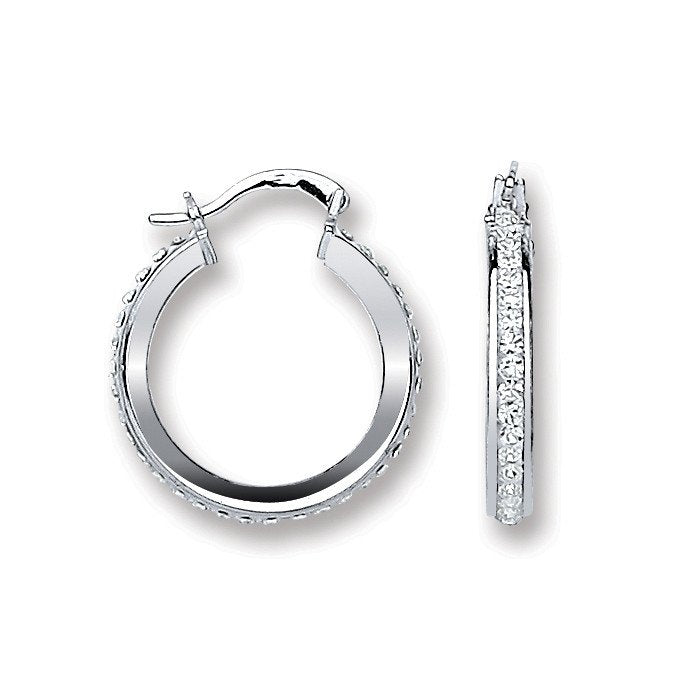 Silver Single Row Crystal Hoop Earrings - 2.6g