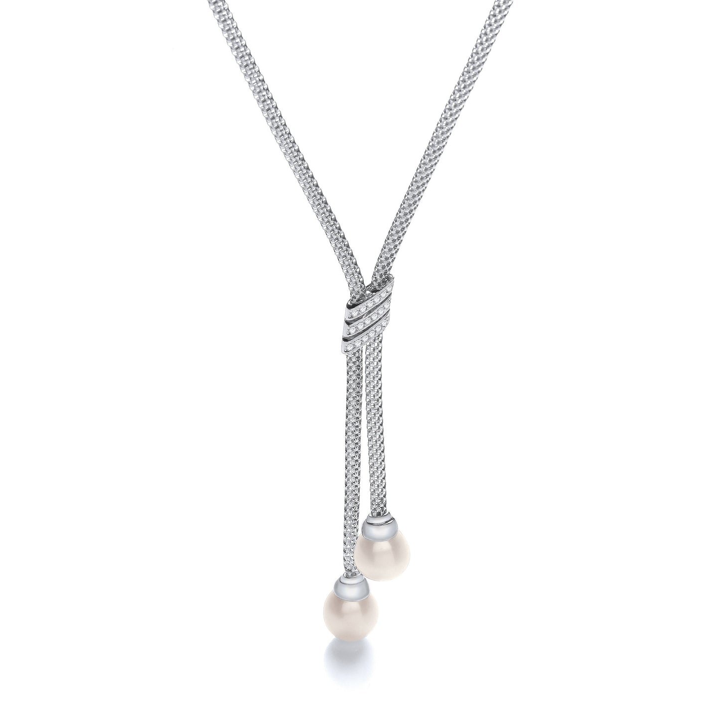 Necklace with 3 Stripes Cubic Zirconias and 2 Fresh Water Pearls