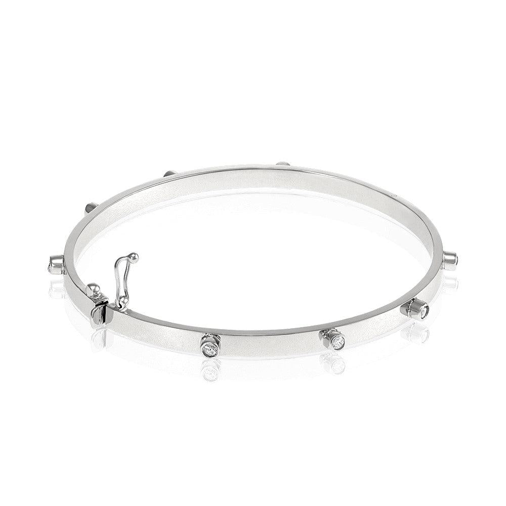 White Gold Hollow Cubic Zirconia Oval Bangle