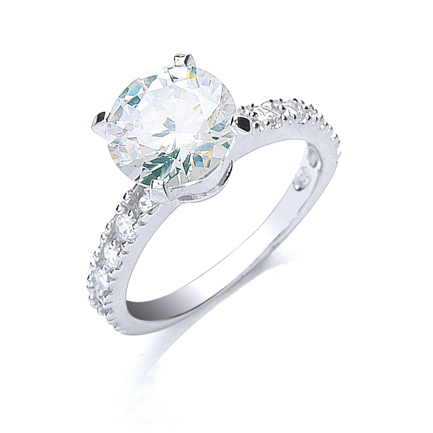 Silver Claw Set Cubic Zirconia Solitaire Ring (HNN-776E8A)