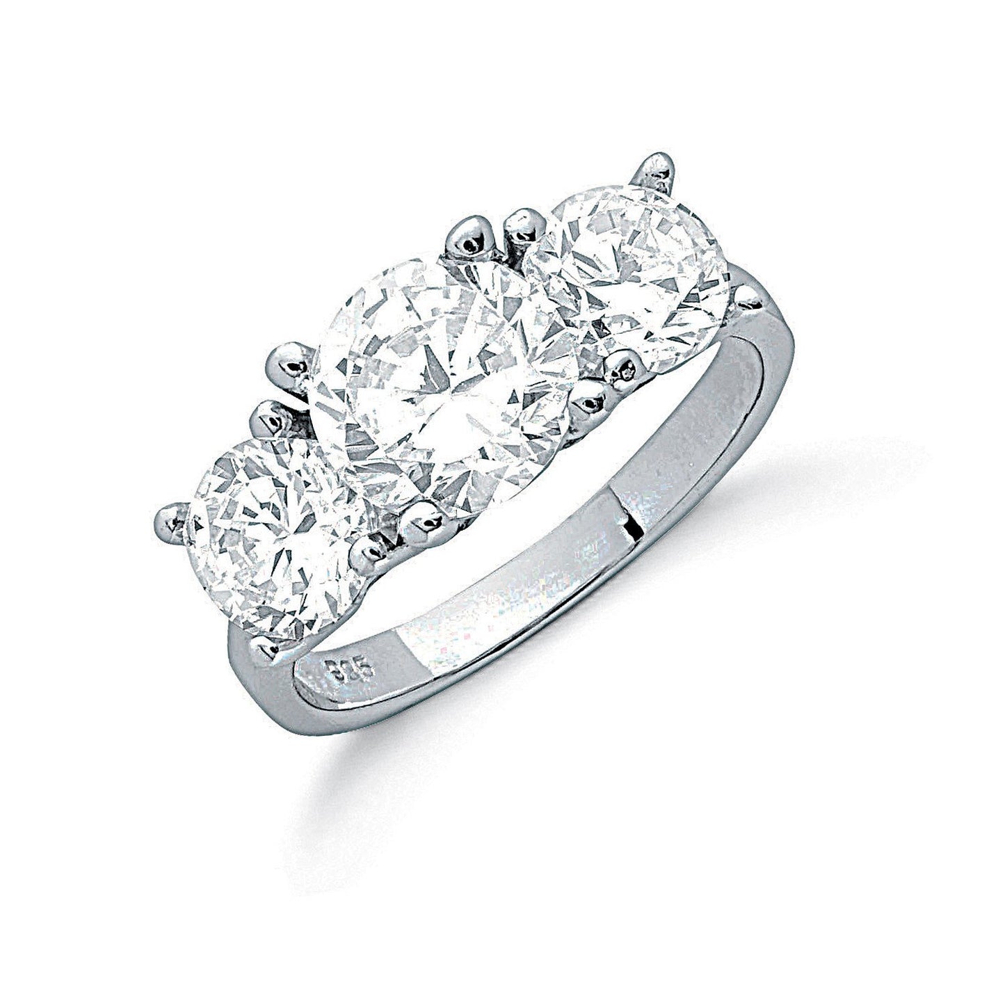 Silver Claw Set Cubic Zirconia Trilogy Ring (HNN-A5C968)