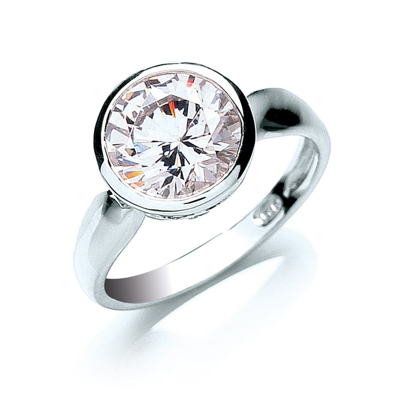 Silver Rubover Set Cubic Zirconia Solitaire Ring