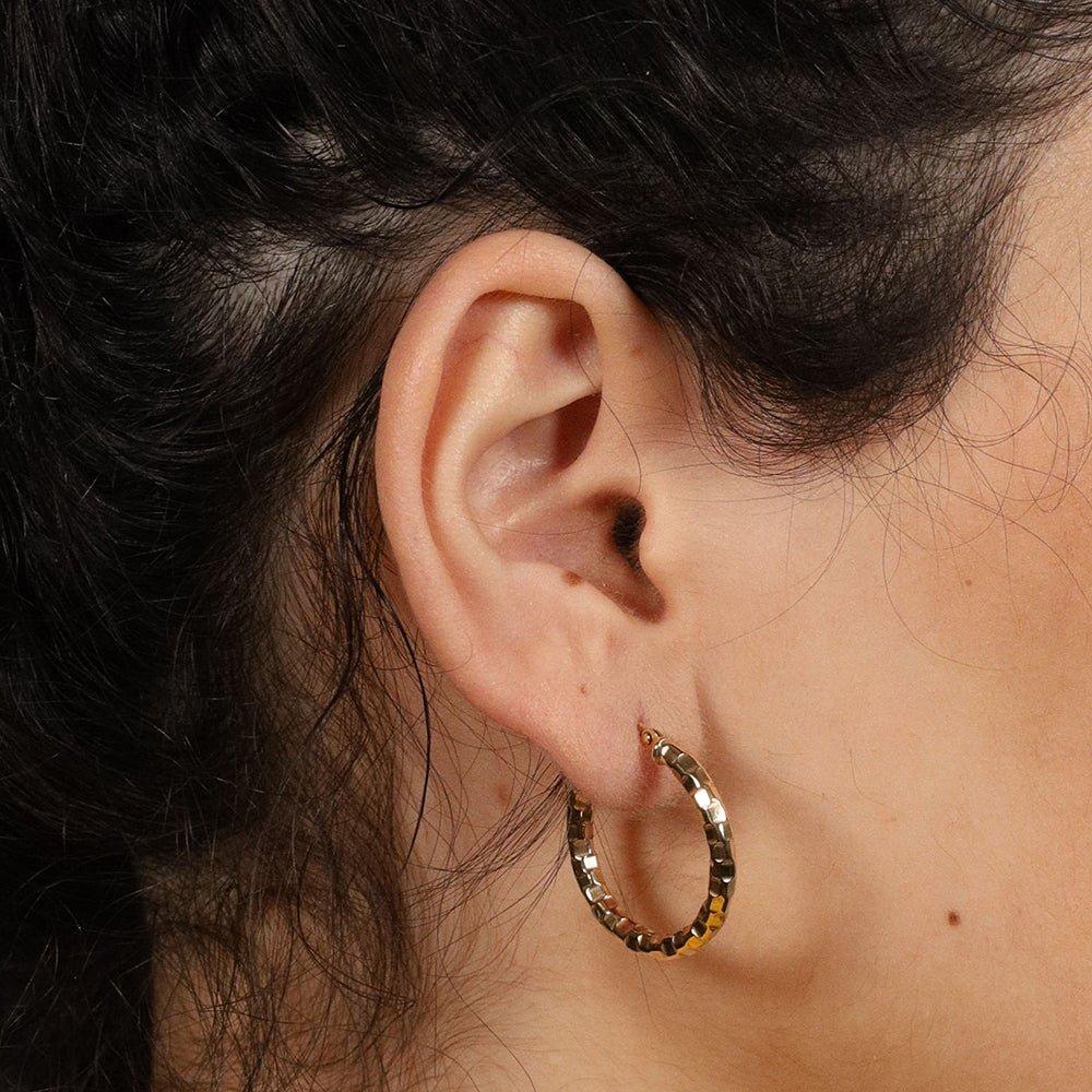 Yellow Gold 25.8mm Fancy Hoop Earrings