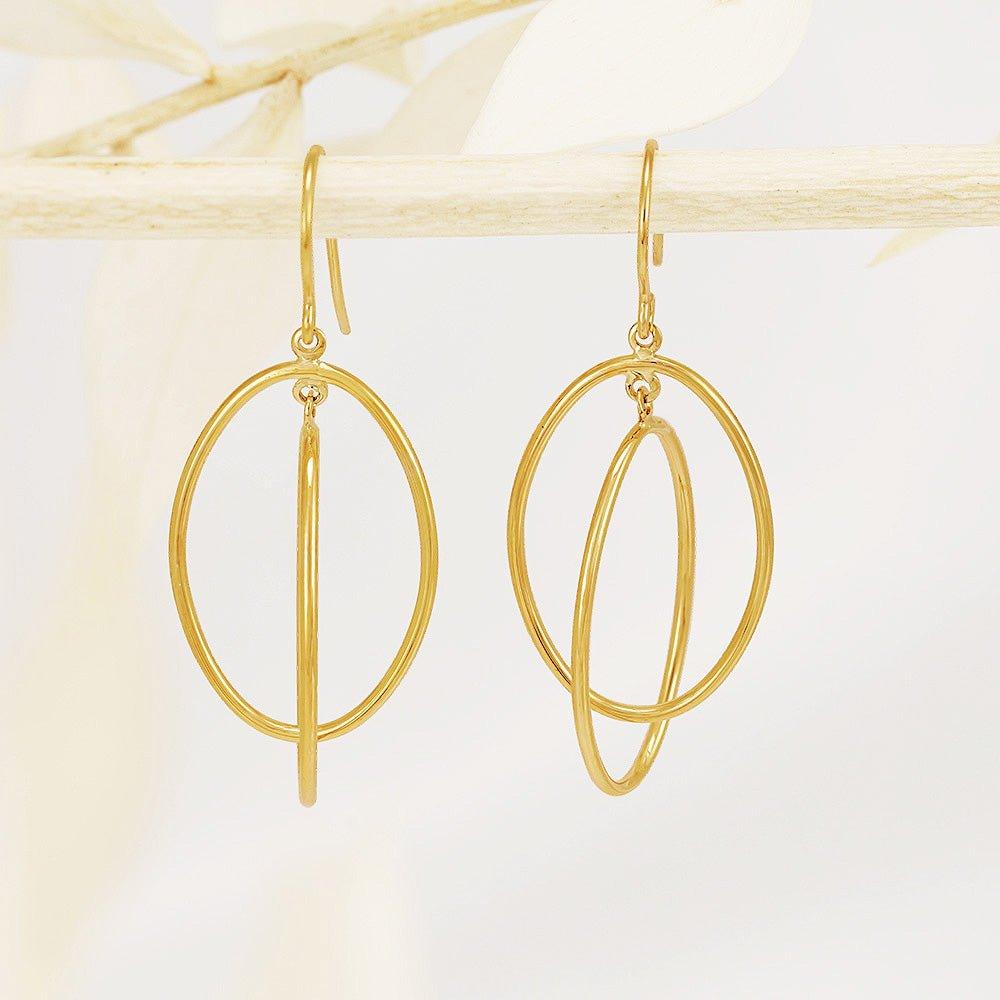 Yellow Gold Entwined Open Oval Drop Earrings