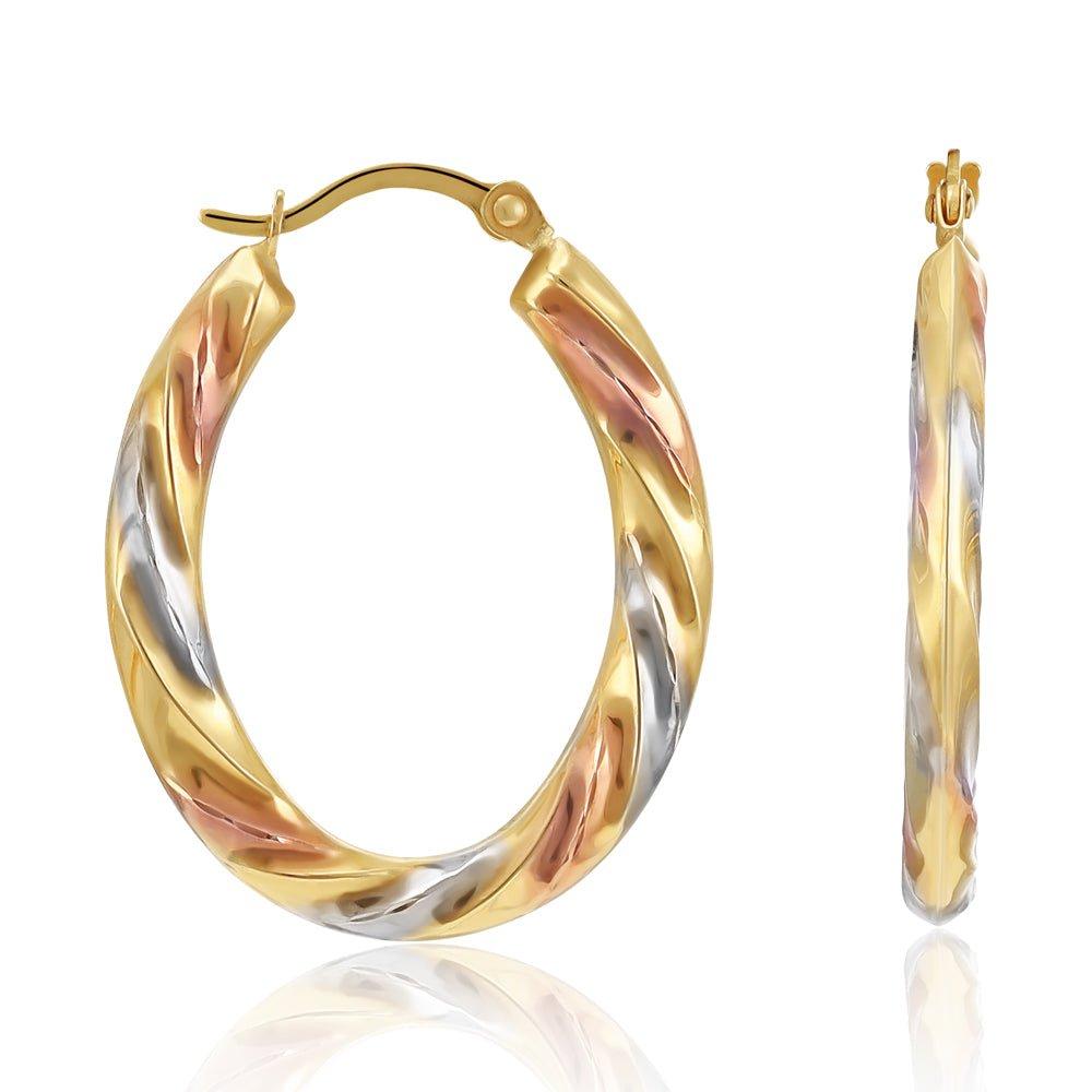 Yellow, White & Rose Gold Oval Twist Earrings