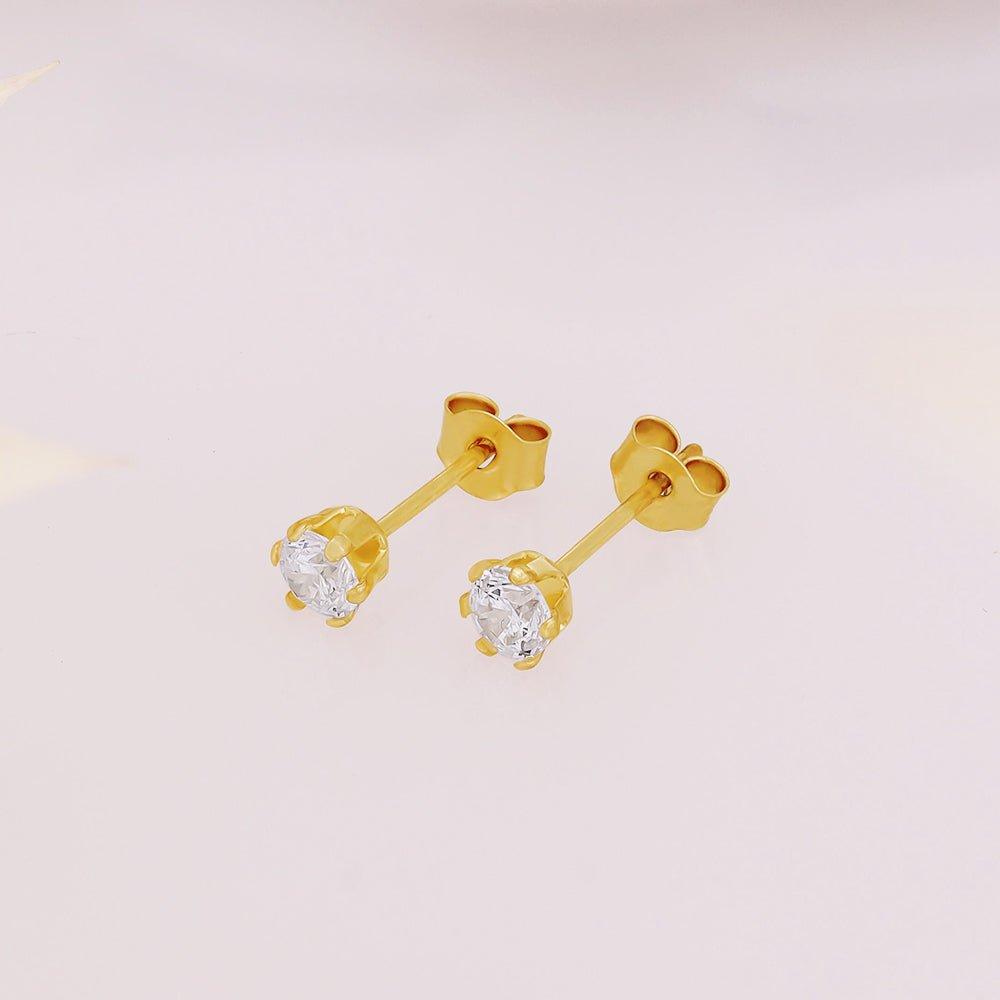 9ct Yellow Gold 3mm Claw Set Cubic Zirconia Studs