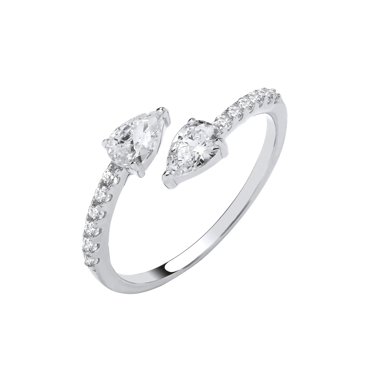 Silver Crossover Pear Shape Cubic Zirconias Ring