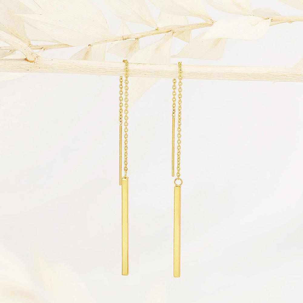 Yellow Gold Chain Drop Threader Earrings