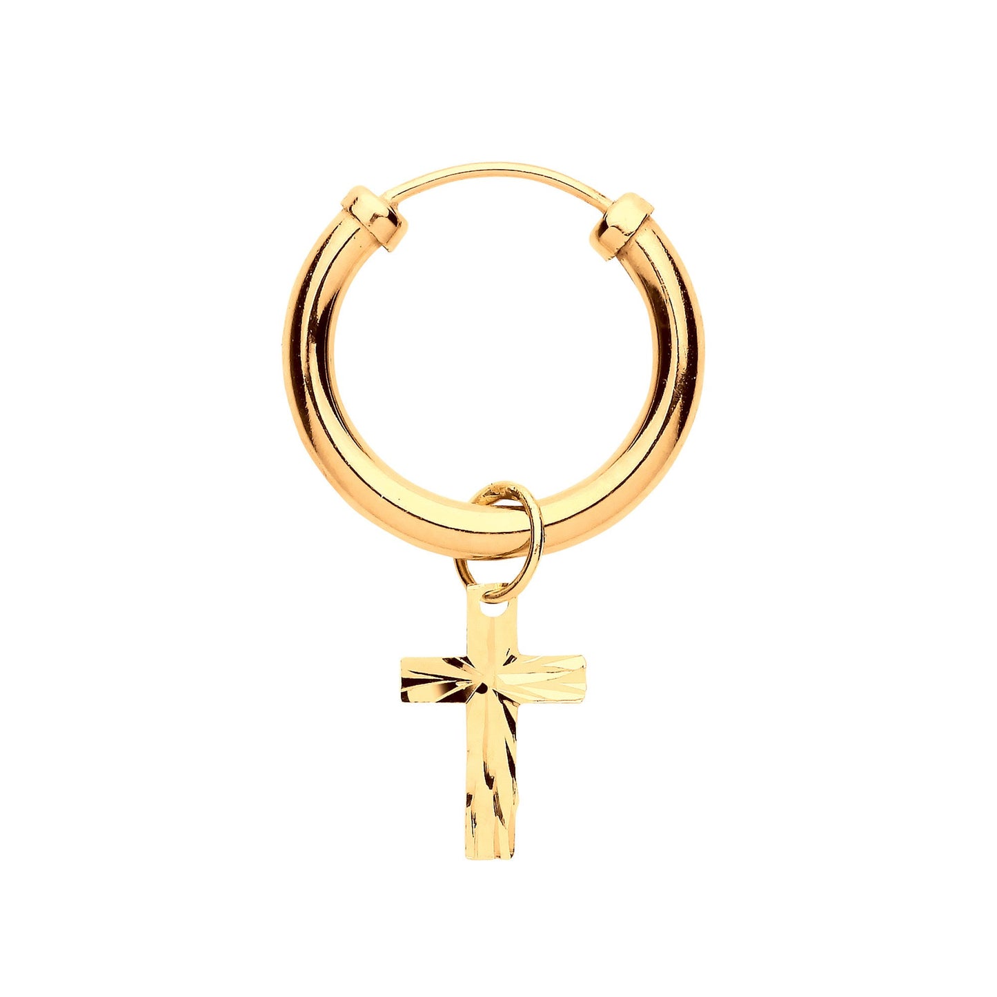 Yellow Gold Sleeper with Cross Charm Men's Single Earring