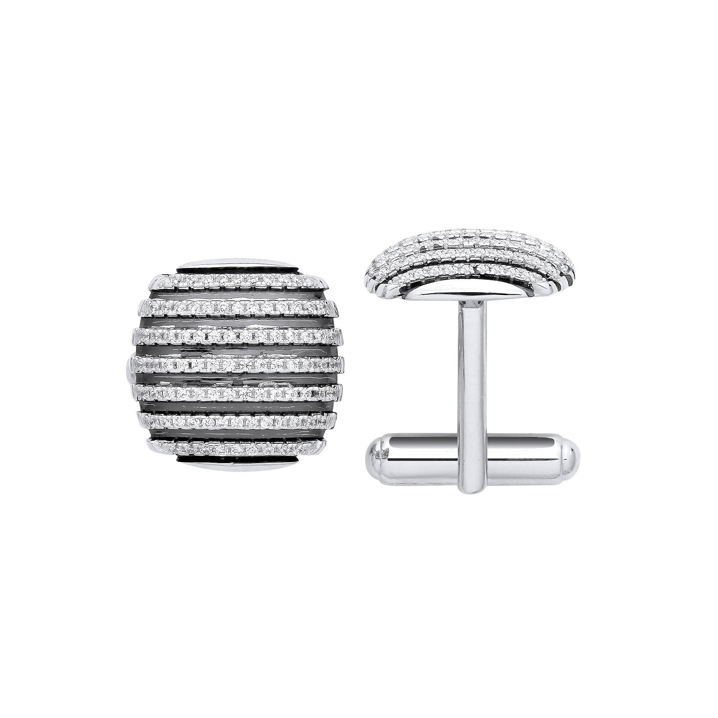 Silver & Black Stripes, Cubic Zirconia Domed Cufflinks