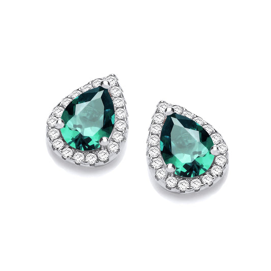 Teardrop Emerald Green Cubic Zirconia Stud Earrings