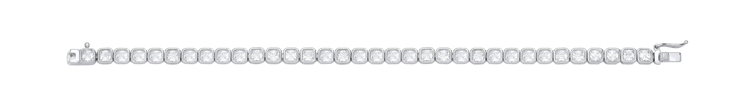 Silver Princess Cut Rubover Tennis Bracelet
