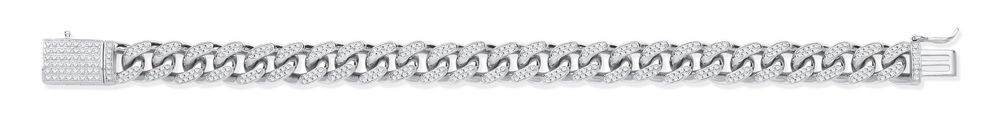 Silver 10mm Cuban Curb Link with Cubic Zirconias Gents Bracelet