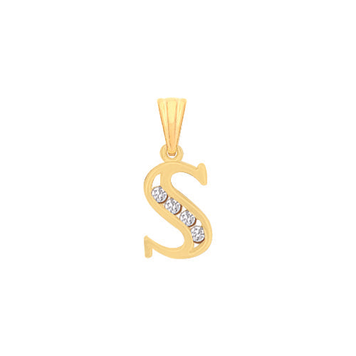 Yellow Gold Channel Set Cubic Zirconia Initial Pendants
