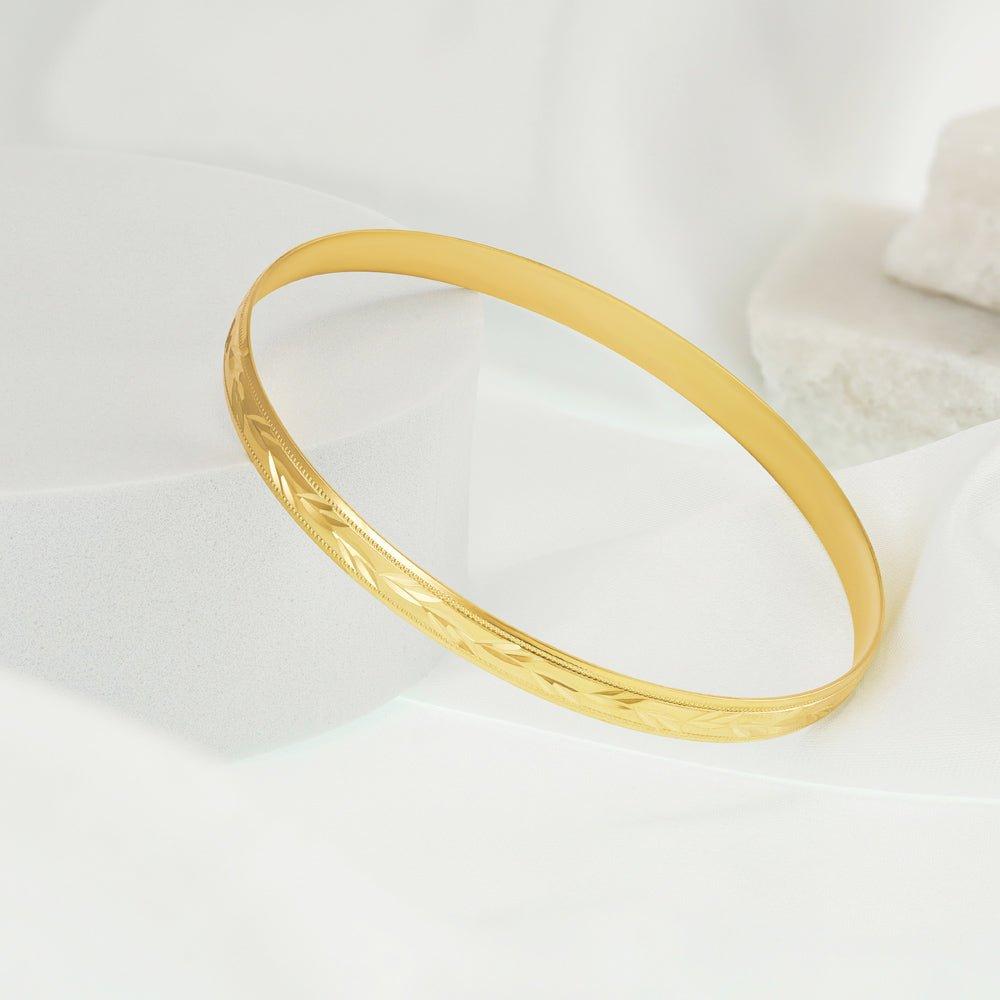 Yellow Gold 5mm Diamond Cut D-Shaped Slave Bangle