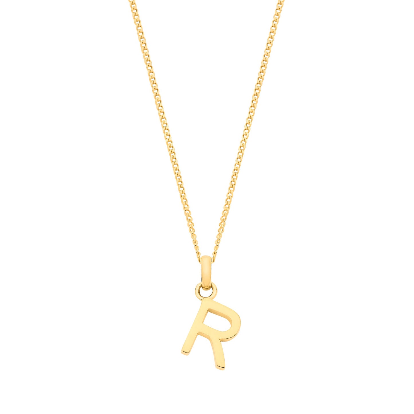 Yellow Gold Small Plain Initial on 18" Curb Chain