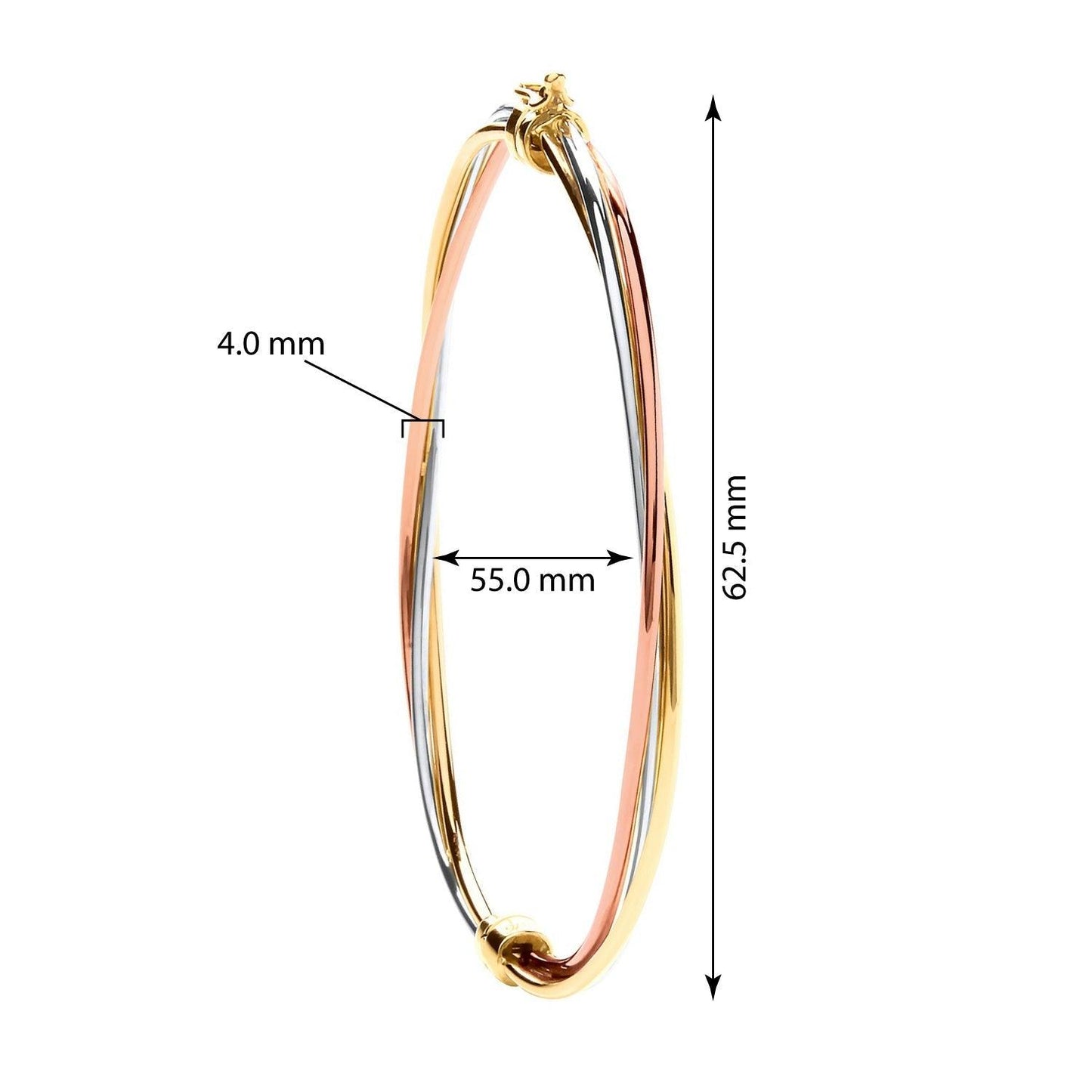 Yellow, White & Rose Gold Hollow Tube Ladies Bangle