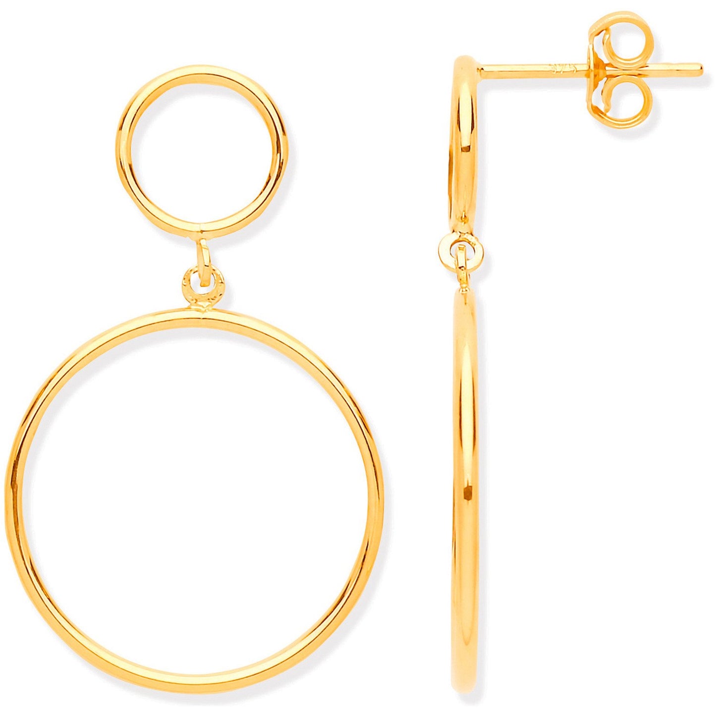 Yellow Gold Circles Open Drop Earrings - 17.0mm