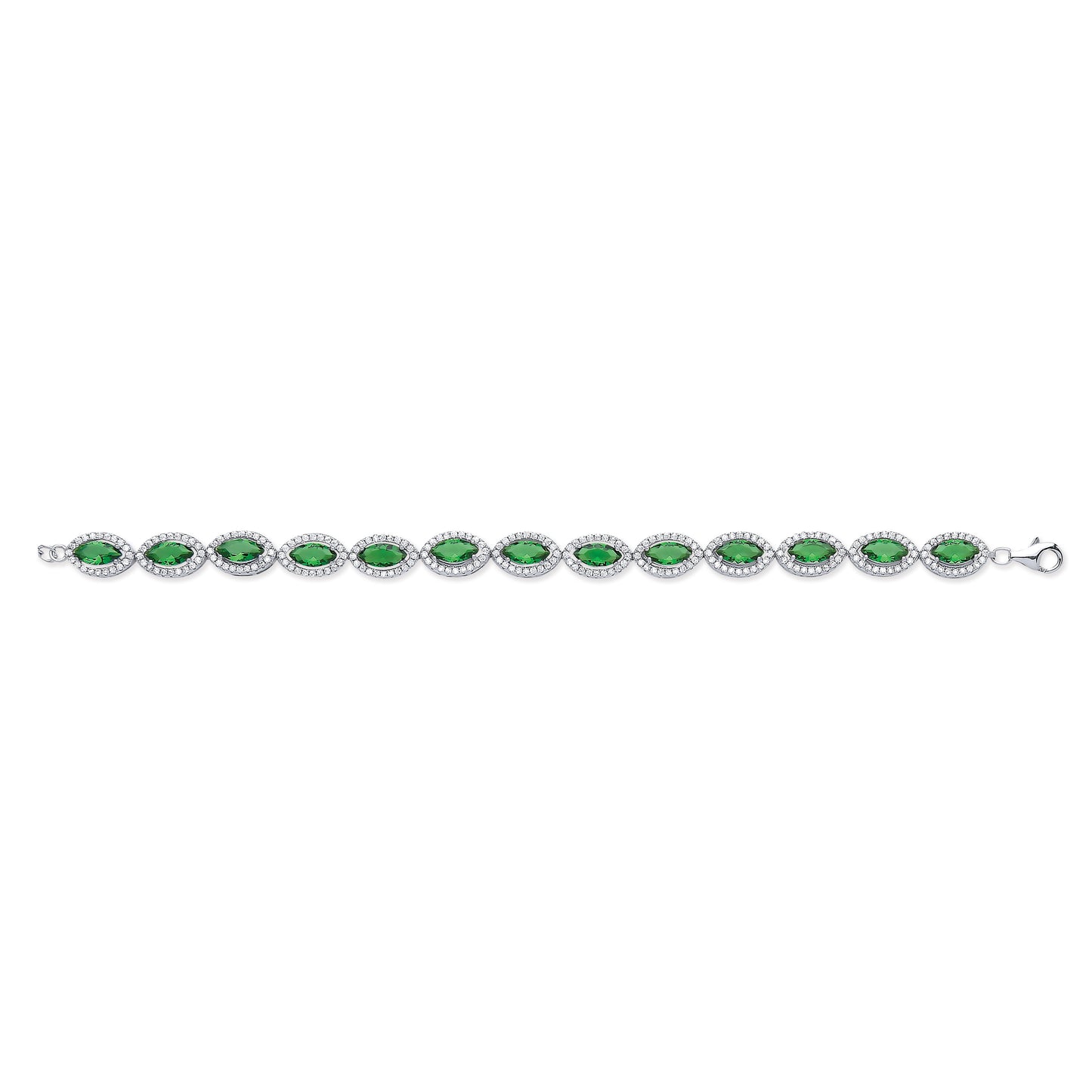 Silver 7.4mm Green Marquise Cut Cubic Zirconias Ladies Bracelet