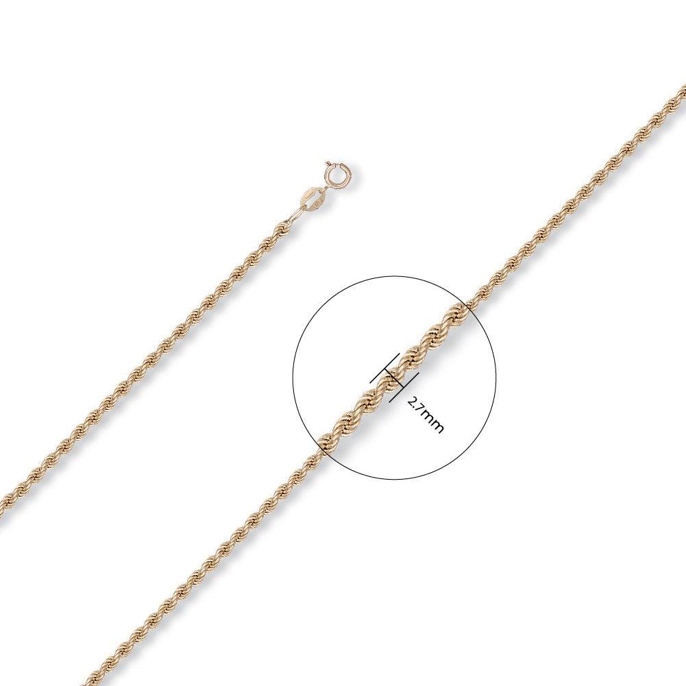 Yellow Gold 2.7mm Hollow Rope Chain