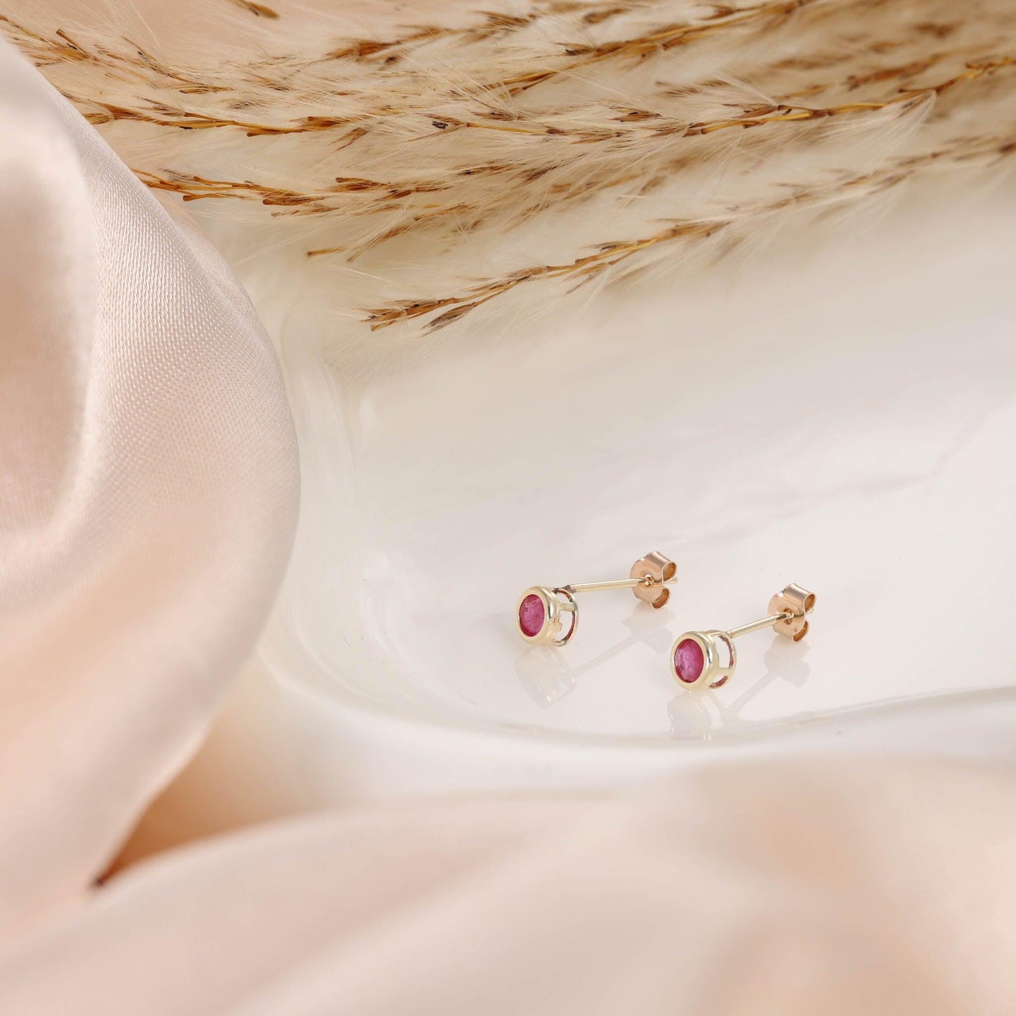 9ct Yellow Gold 3.8mm Ruby Rubover Studs