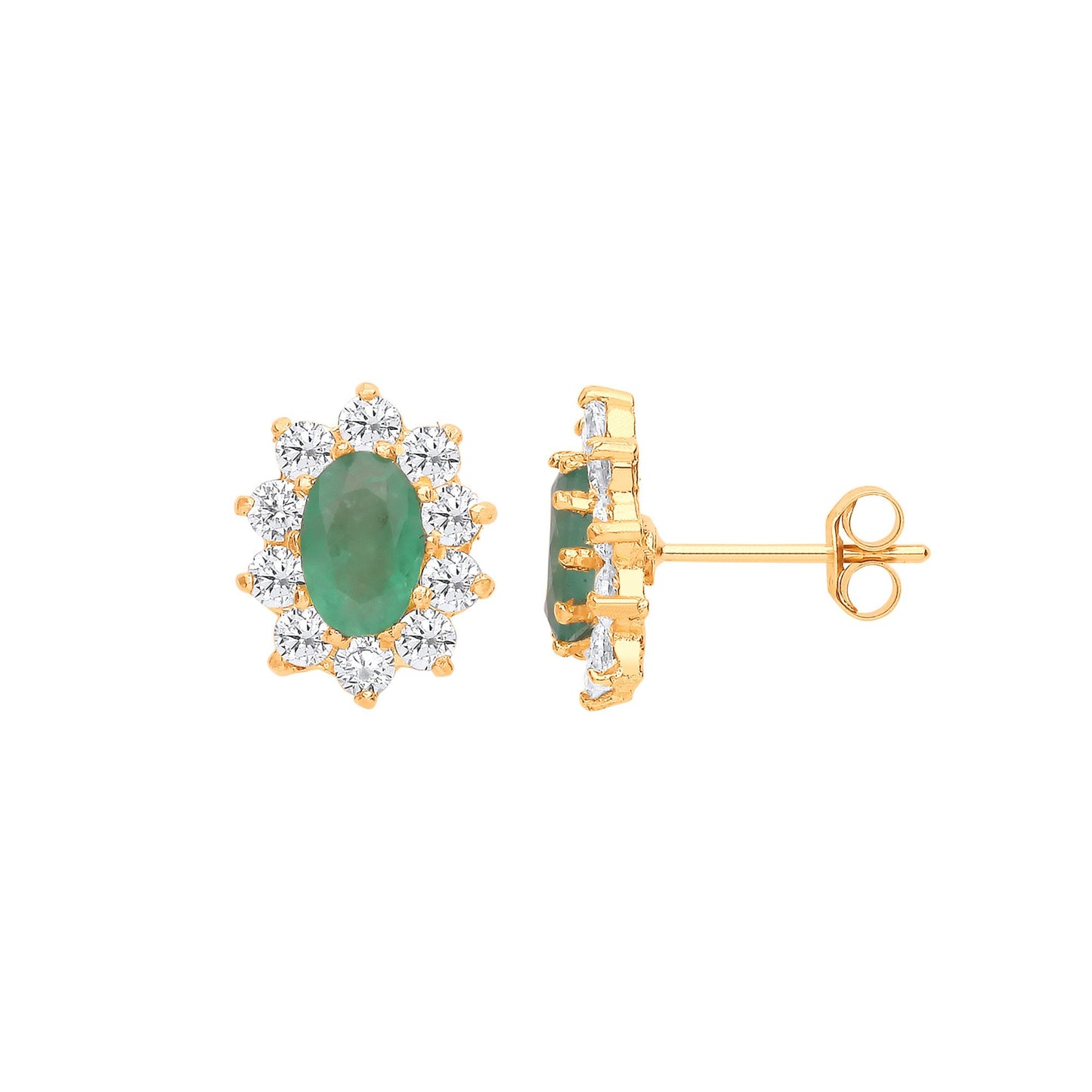 9ct Yellow Gold Emerald & Cubic Zirconias Cluster Studs