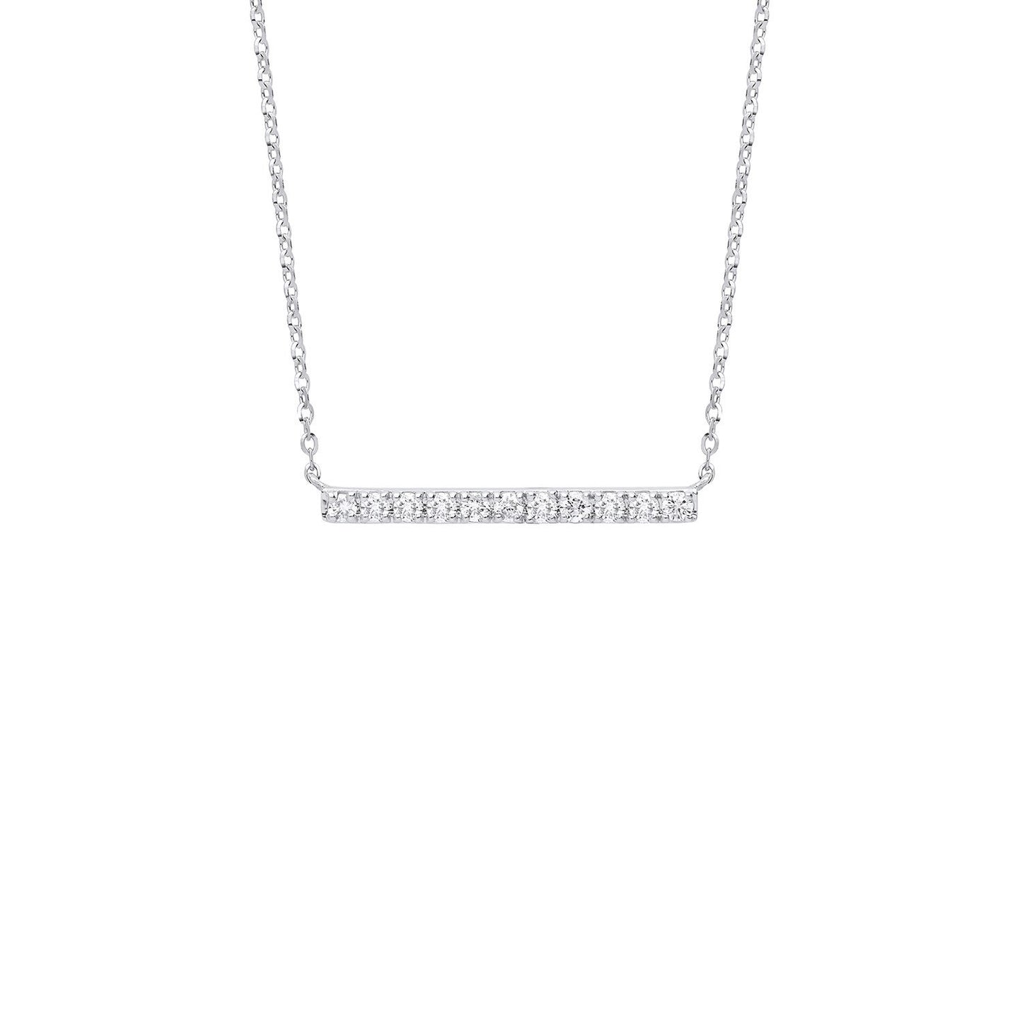9ct White Gold 0.20ct Diamond Bar Necklace (Chain 17")
