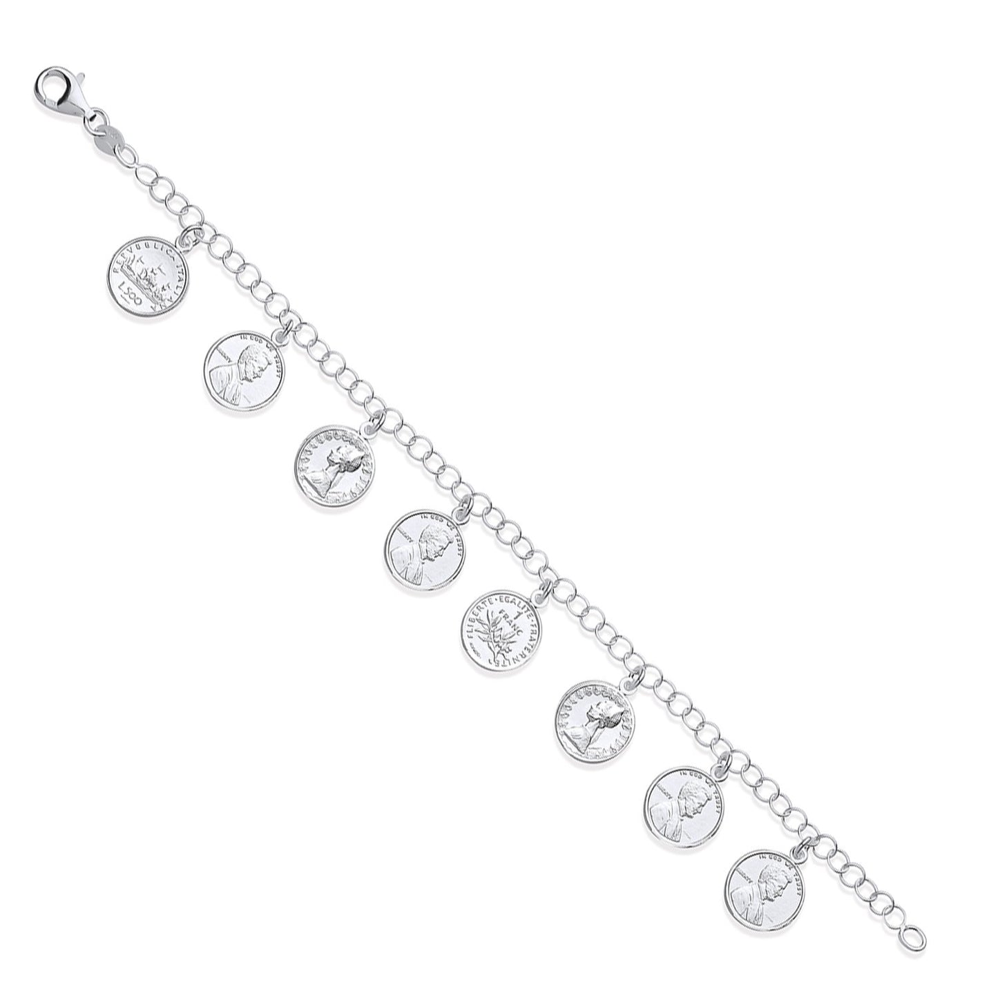 Silver 8 Coins Ladies Charm Bracelet