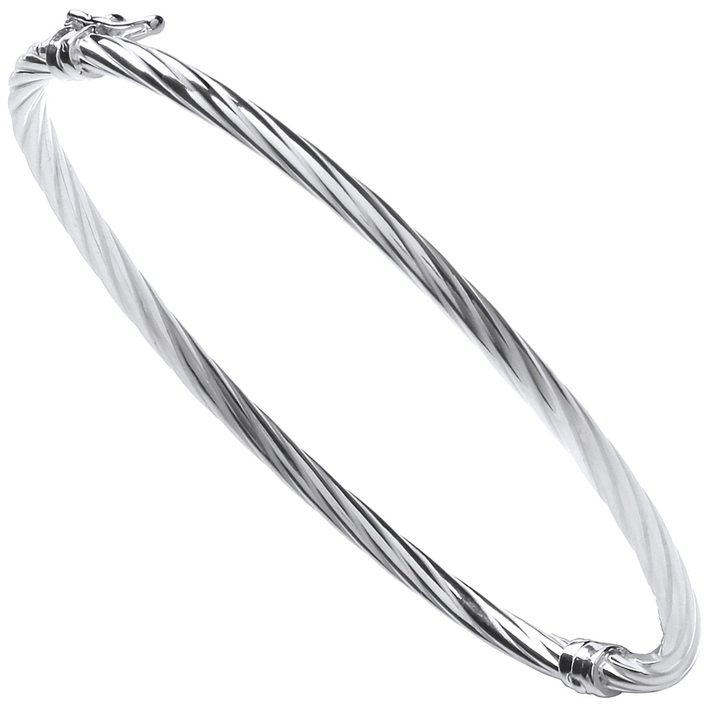 Silver Twisted Hollow Hinged Bangle - 3.1mm