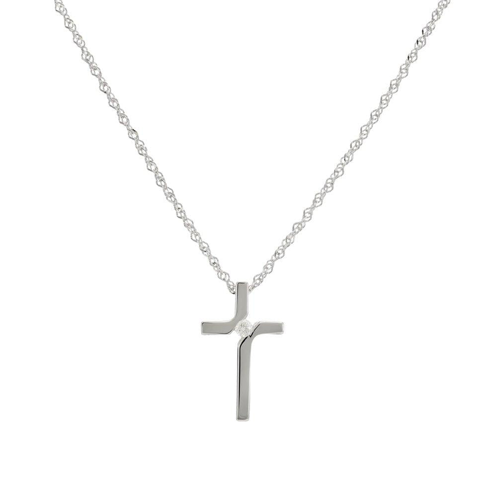 9ct White Gold 0.04ct Diamond Cross Pendant with 18in/45cm Chain