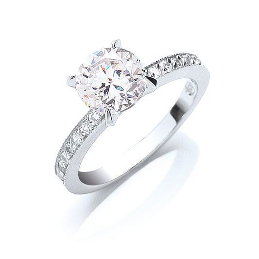 Silver Claw Set Cubic Zirconia Solitaire Ring (HNN-1BEA85)