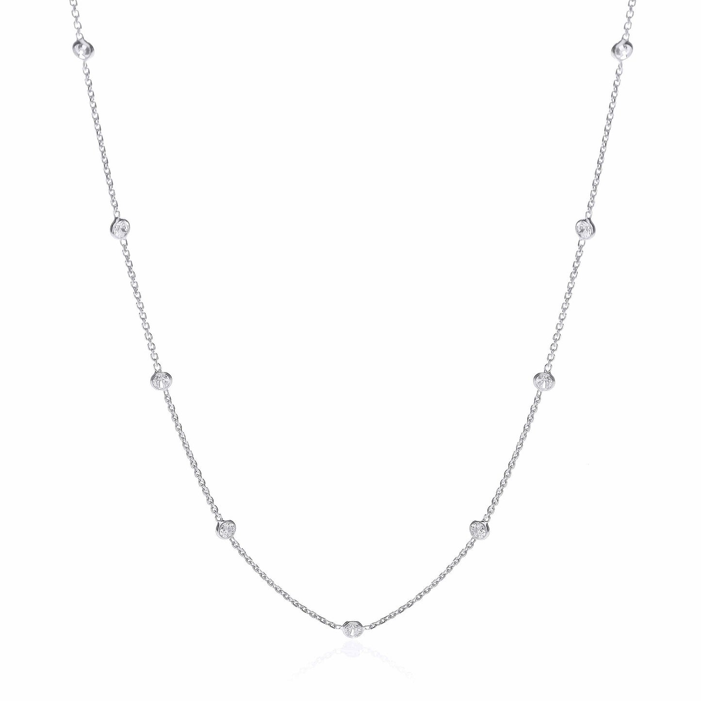 Silver Rhodium Plated Rubover 11 Cubic Zirconias Necklace 18"