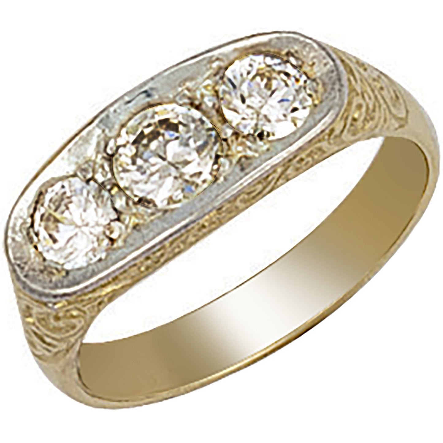Yellow Gold Gents 3 Stone Cubic Zirconia Ring (HNN-A58325)