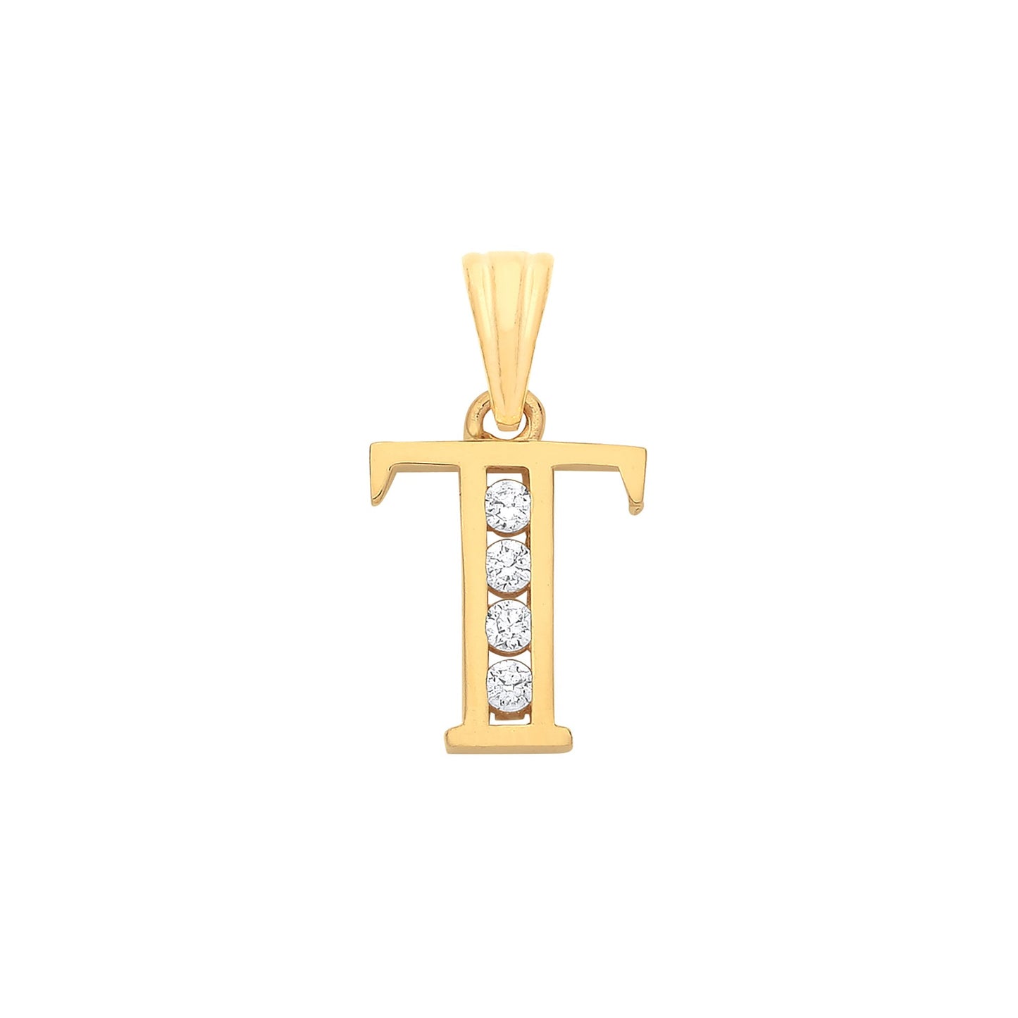 Yellow Gold Channel Set Cubic Zirconia Initial Pendants